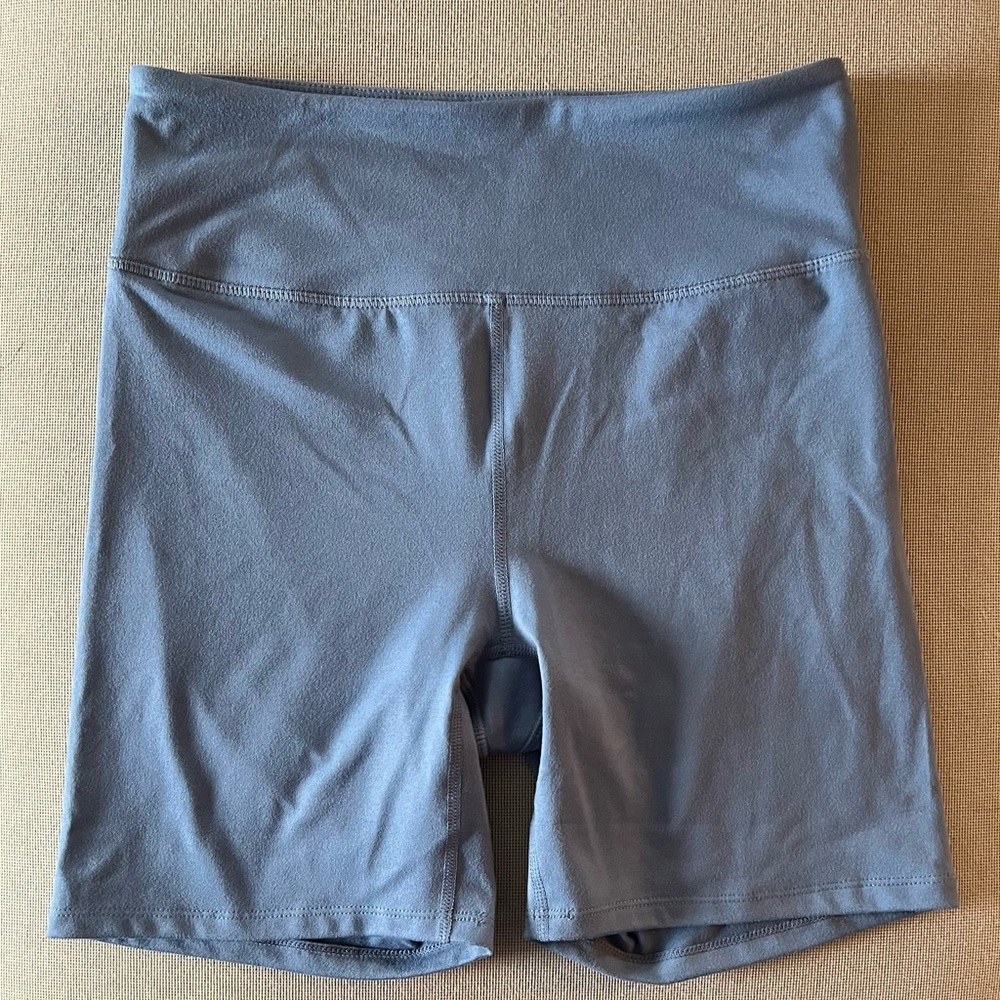 LazyPants blue biker shorts.